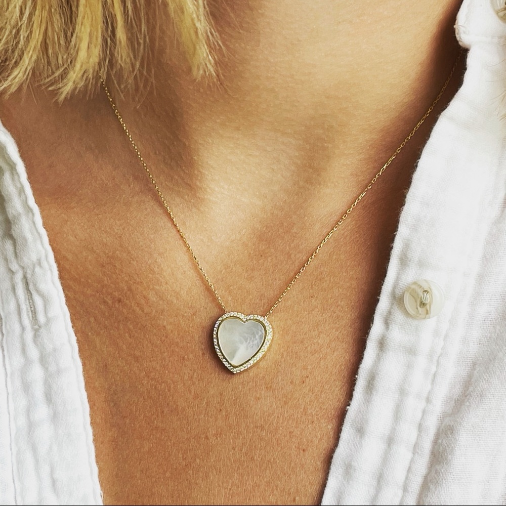 Gold mother of pearl heart necklace